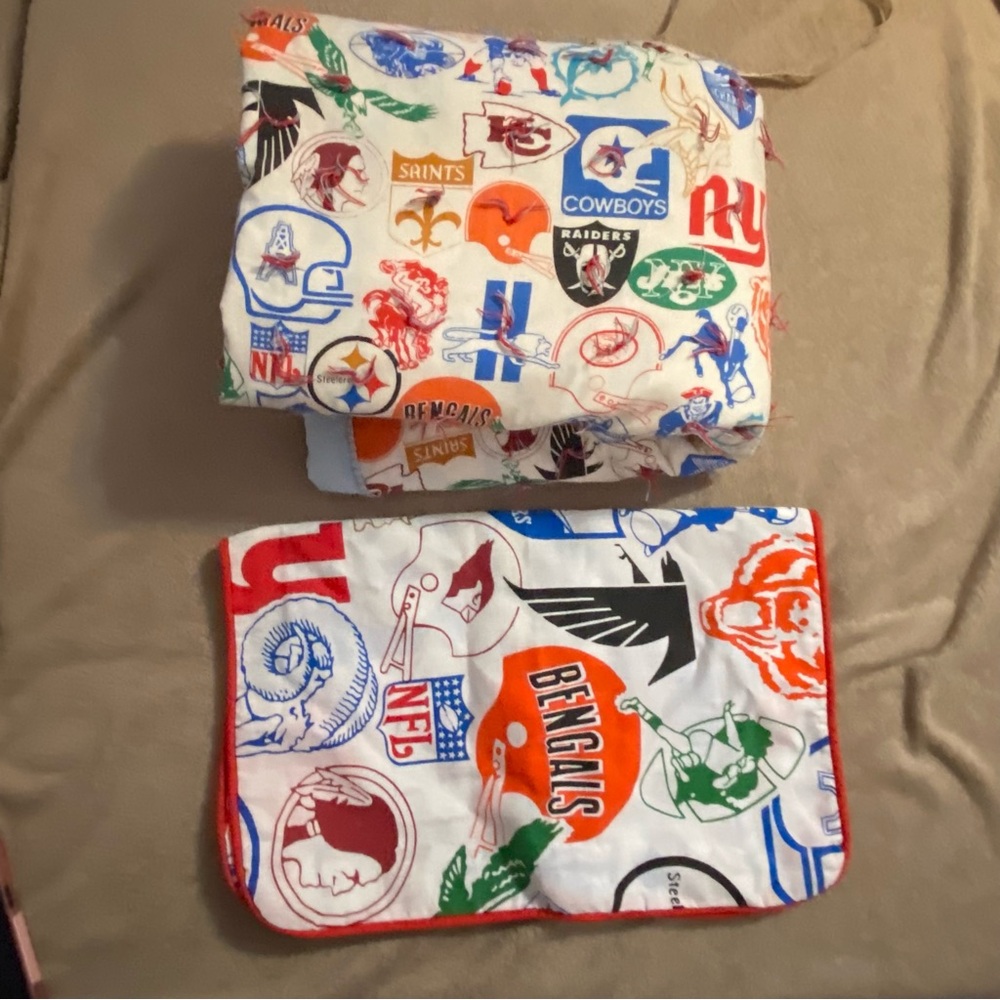 Vintage 70’s 80’s NFL Teams Quilt Bedspread Handmade ? Blanket 66x96 Cowboys Ram